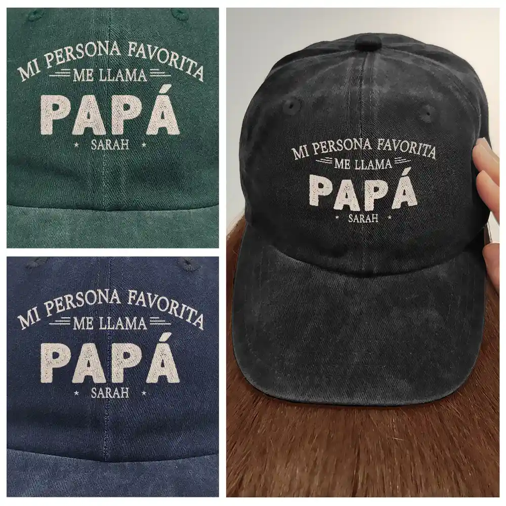 Mis Personas Favoritas Me Llaman Papá - Gorra De Denim Lavado Vintage Personalizada - Image 4