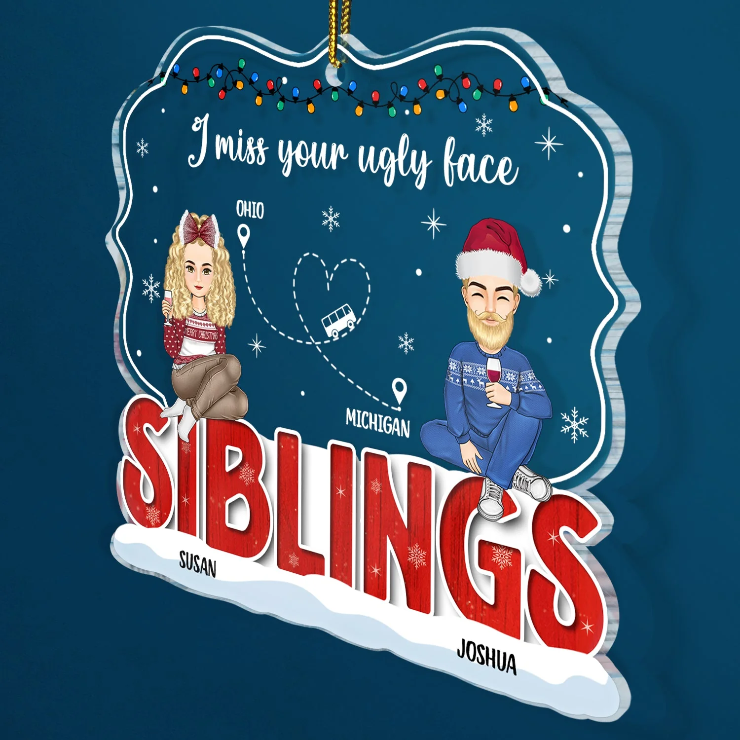 Miss Your Face - Christmas Gift For Siblings And Best Friends - Personalized Custom Shaped Acrylic Ornament - Image 2
