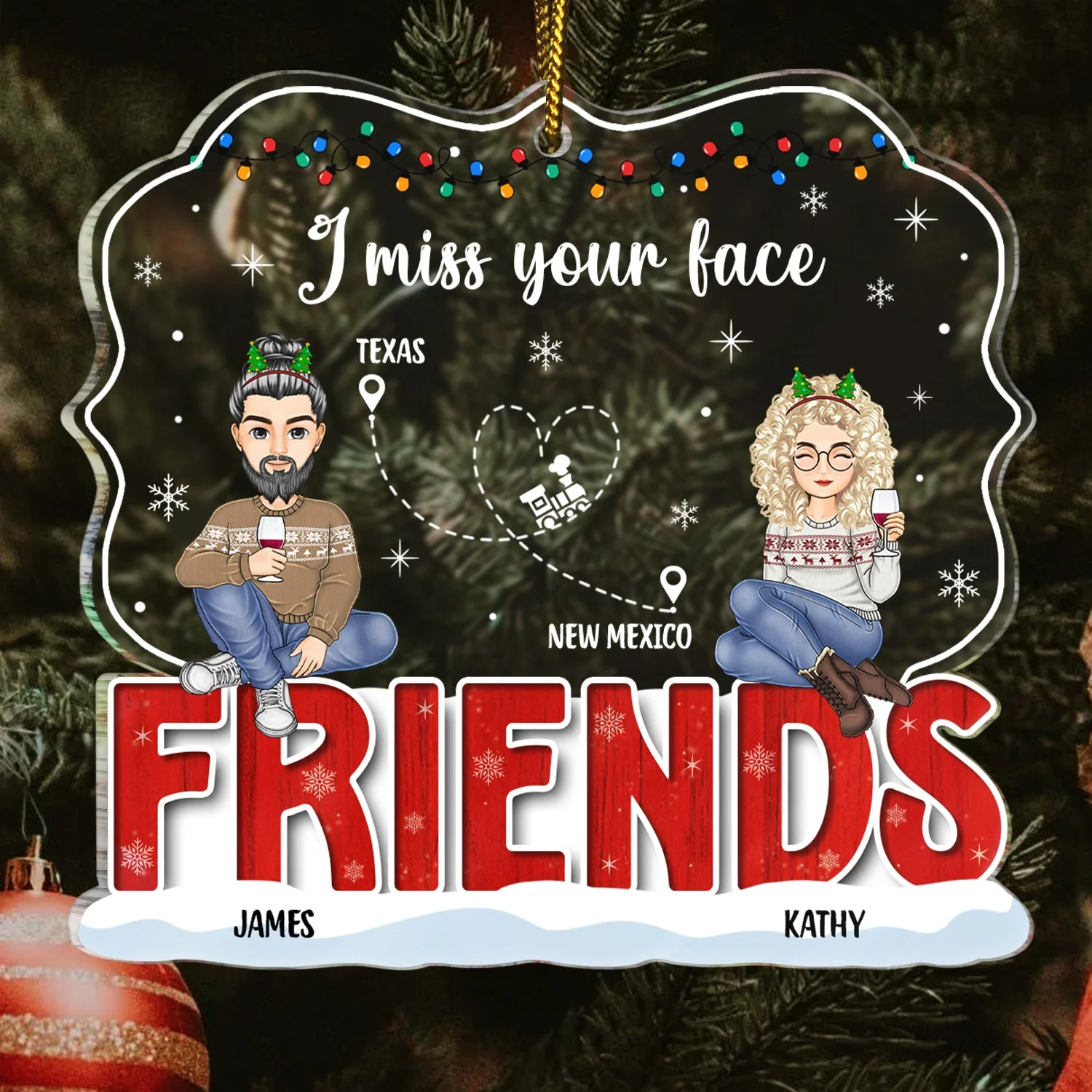 Miss Your Face - Christmas Gift For Siblings And Best Friends - Personalized Custom Shaped Acrylic Ornament - Image 3