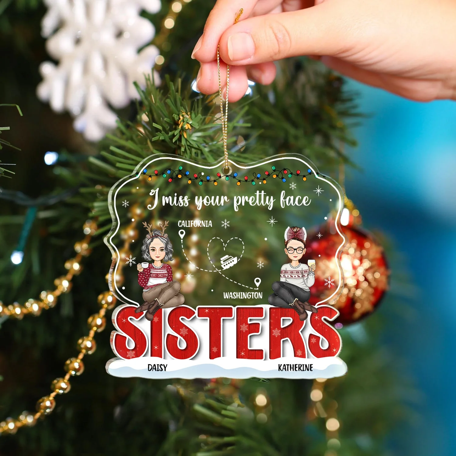 Miss Your Face - Christmas Gift For Siblings And Best Friends - Personalized Custom Shaped Acrylic Ornament - Image 4