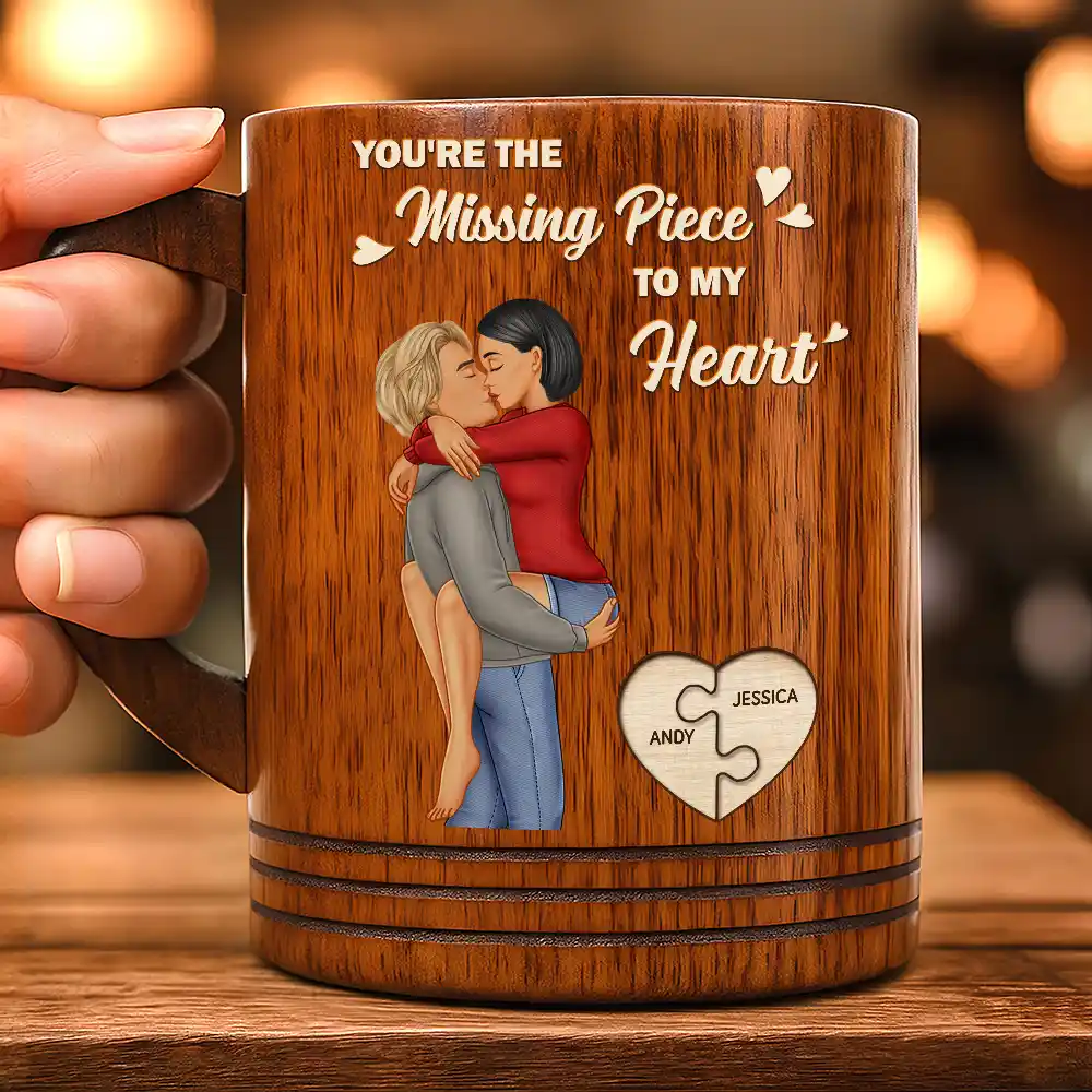Missing Piece To My Heart - Personalized Wooden Mug - Image 3
