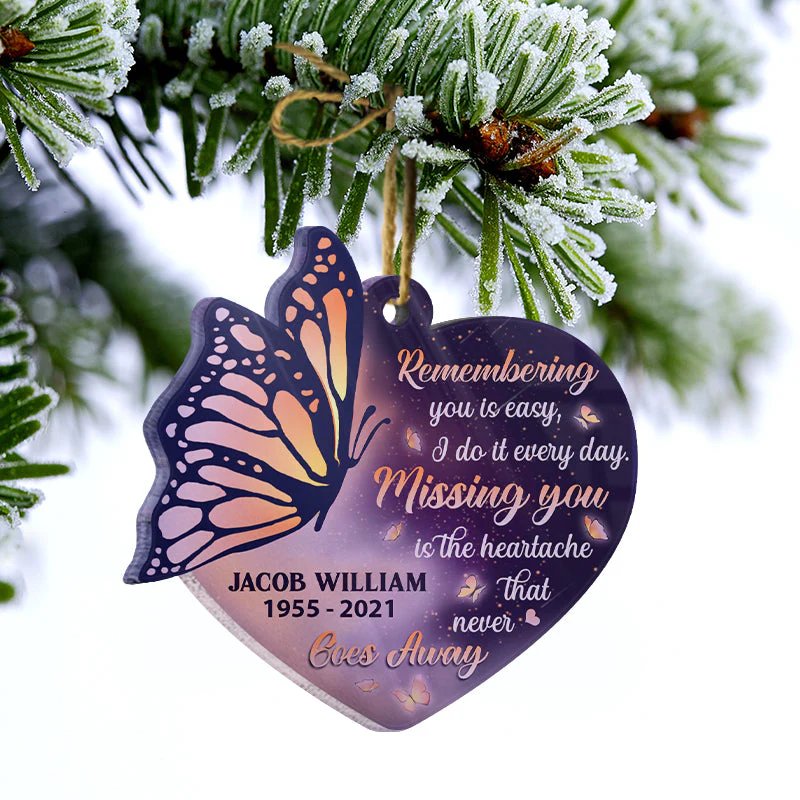 Missing You - Memorial Gift - Personalized Custom Heart Acrylic Ornament - Image 3