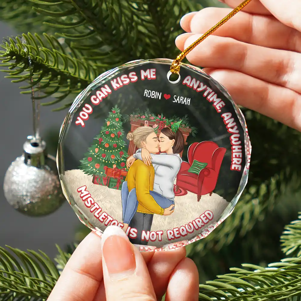 Mistletoe Is Not Required - Personalized Circle Glass Ornament - Image 2