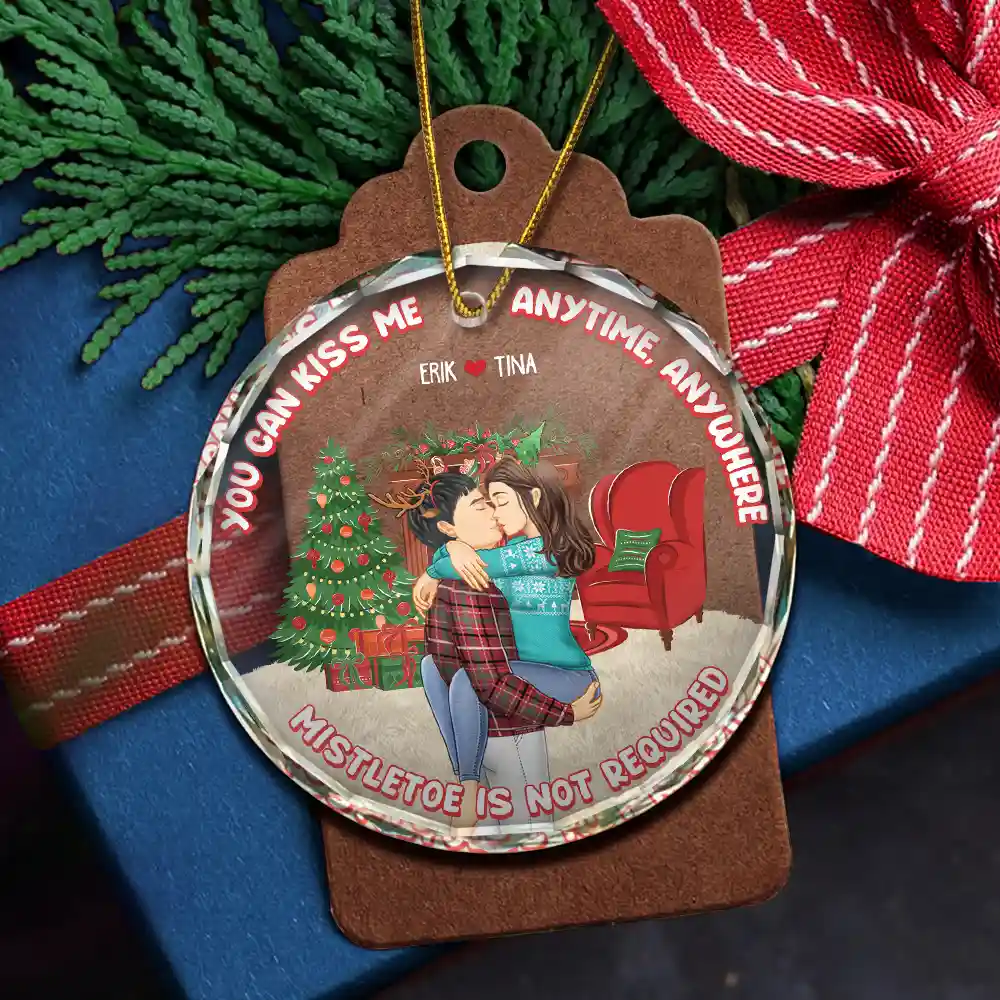 Mistletoe Is Not Required - Personalized Circle Glass Ornament - Image 5