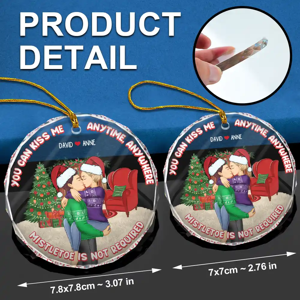 Mistletoe Is Not Required - Personalized Circle Glass Ornament - Image 6