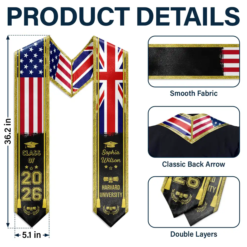 Mixed Two Flag Graduation - Personalized Stoles - Image 5