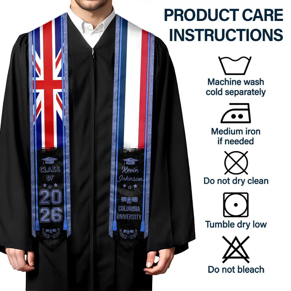 Mixed Two Flag Graduation - Personalized Stoles - Image 6