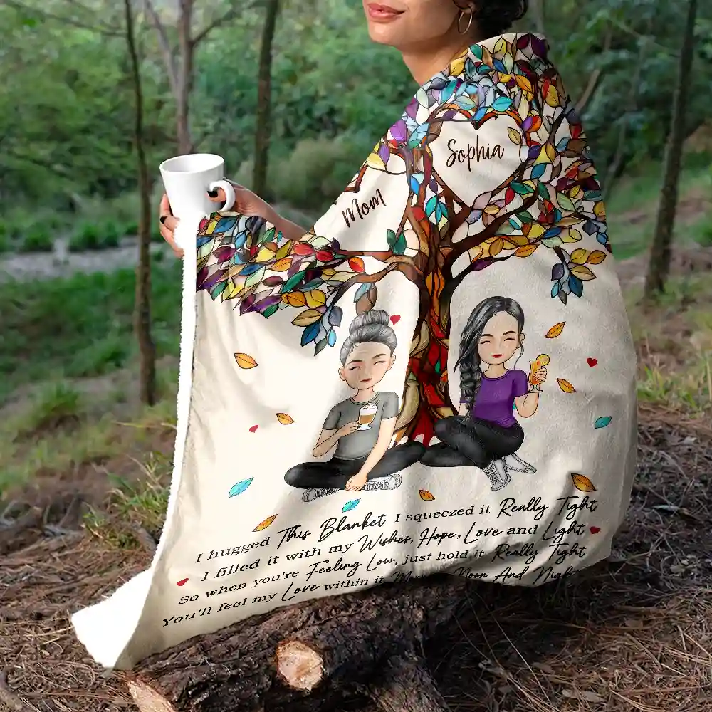 Mom & Children Hold It Tight And Feel Our Love Within It - Personalized Fleece Blanket, Sherpa Blanket - Image 5