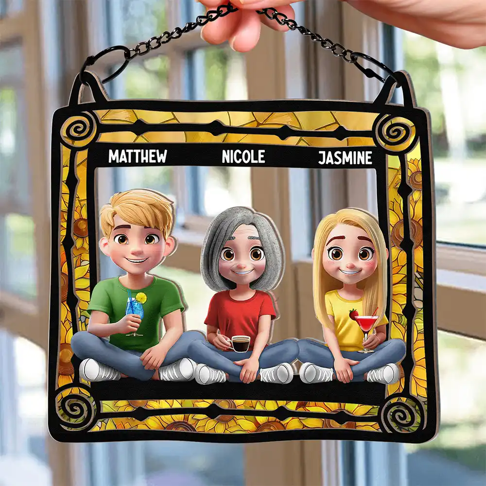 Mom & Children Sitting Window 3D Effect - Personalized Window Hanging Suncatcher Ornament - Image 2