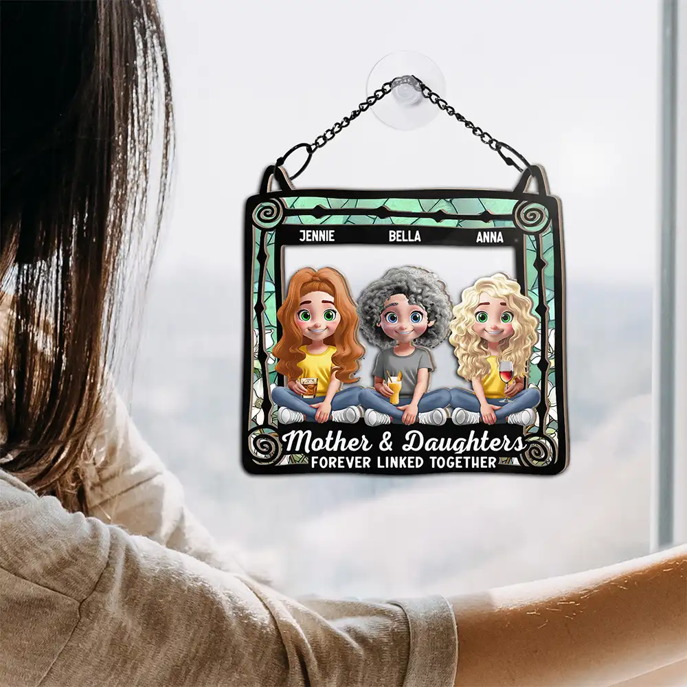 Mom & Children Sitting Window 3D Effect - Personalized Window Hanging Suncatcher Ornament - Image 4