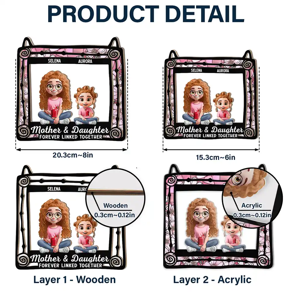 Mom & Children Sitting Window 3D Effect - Personalized Window Hanging Suncatcher Ornament - Image 5