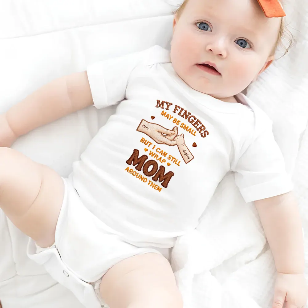 Mom Dad & Baby My Fingers May Be Small - Personalized Baby Onesie - Image 5