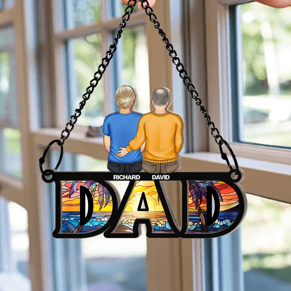Mom Dad With Children - Personalized Window Hanging Suncatcher Ornament - Image 2