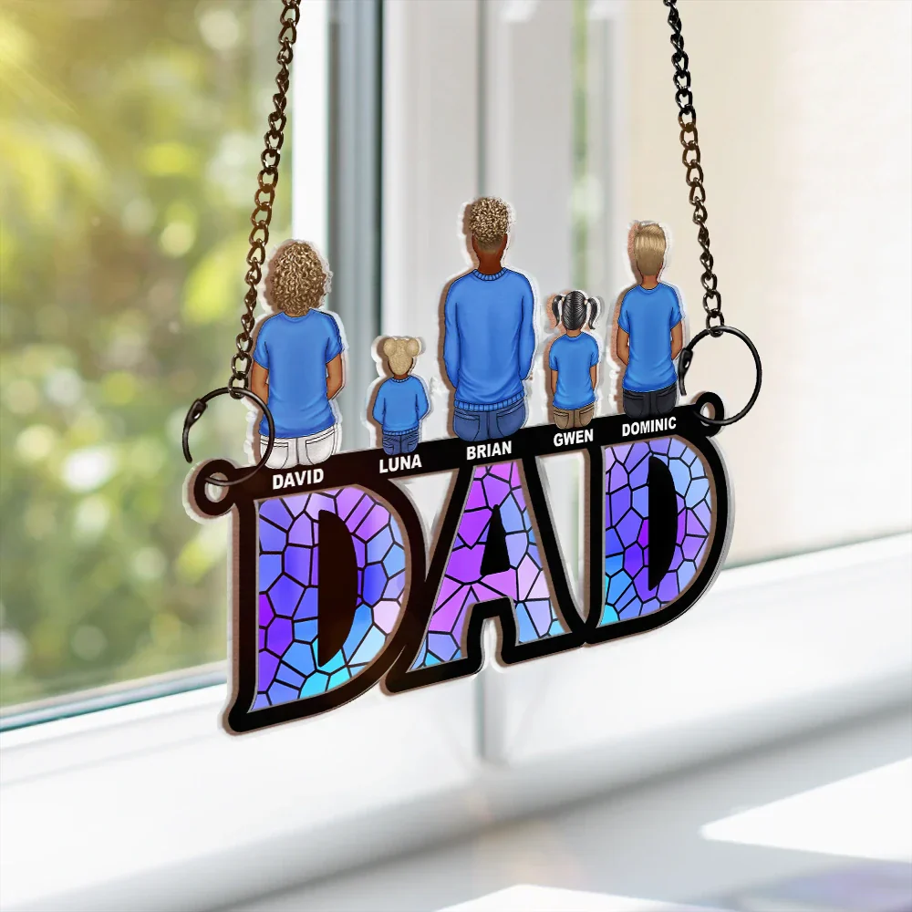 Mom Dad With Children - Personalized Window Hanging Suncatcher Ornament - Image 3