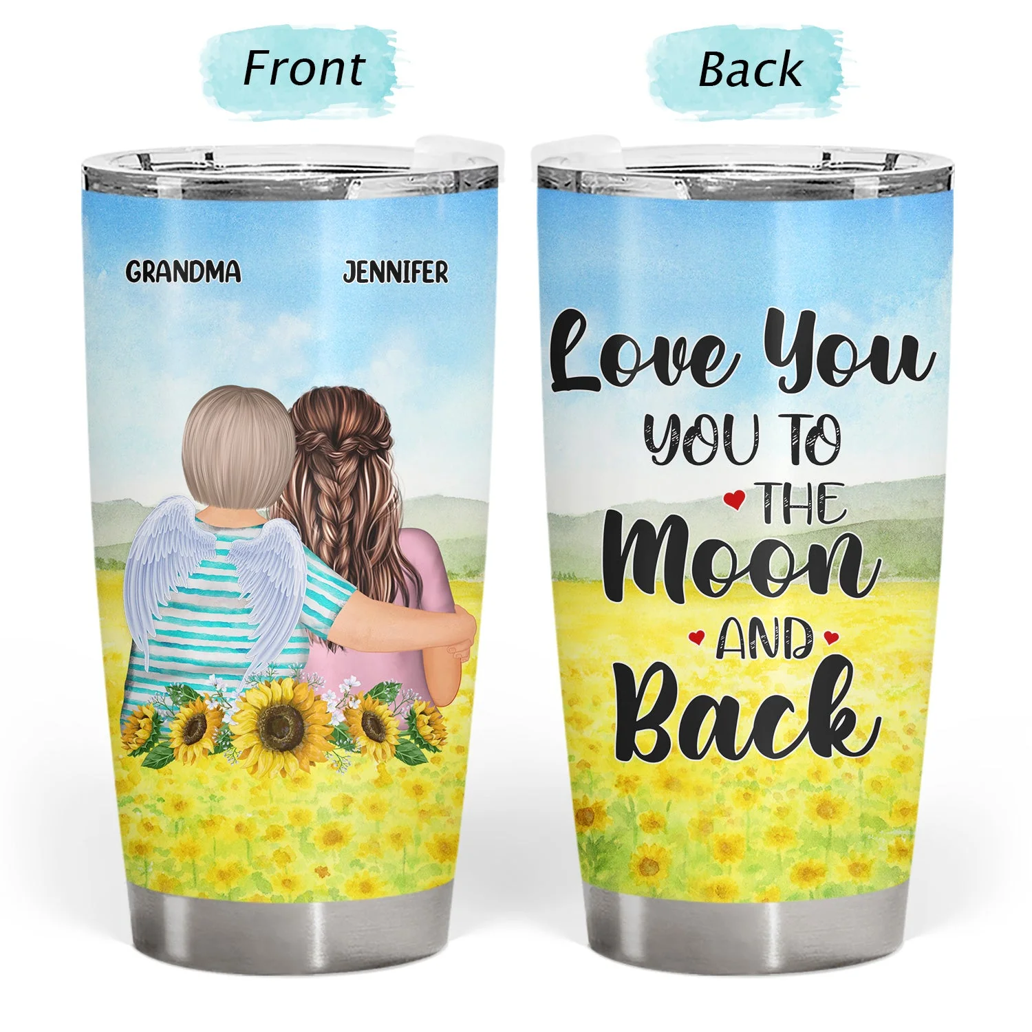 Mom & Daughter Forever Linked Together Watercolor Style - Birthday, Loving Gift For Mother, Grandma, Grandmother, Granddaughter - Personalized Custom Tumbler - Image 3