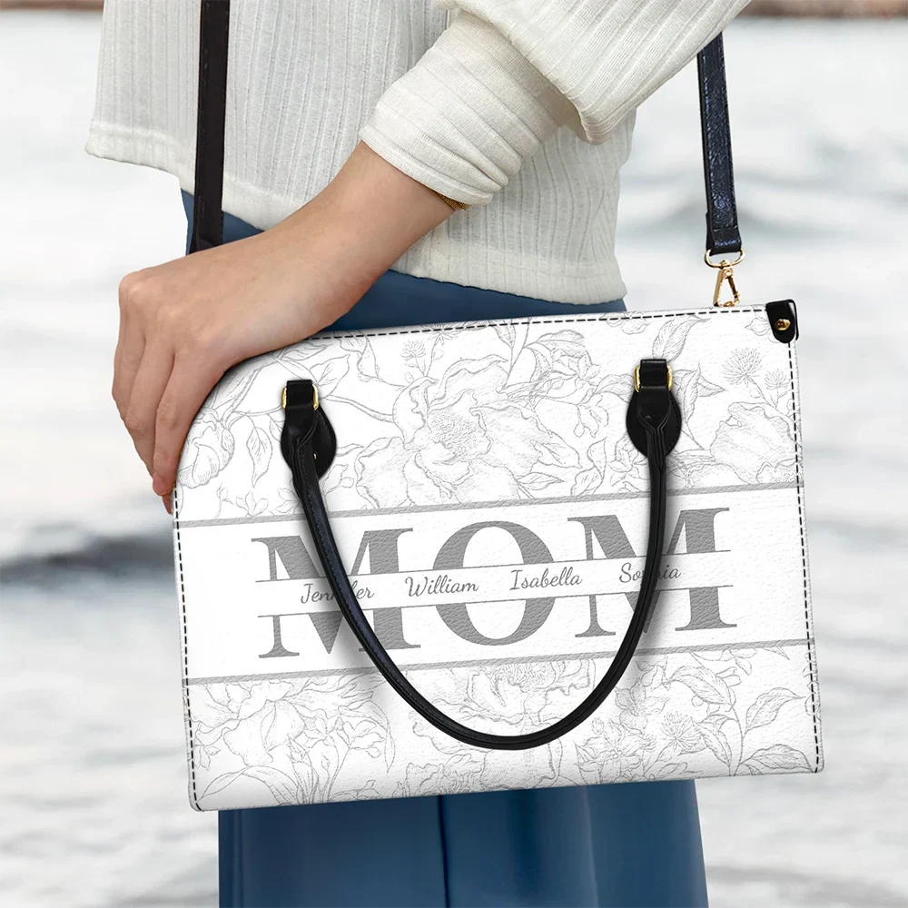 Mom Floral Design Trendy Bag - Personalized Leather Bag - Image 3