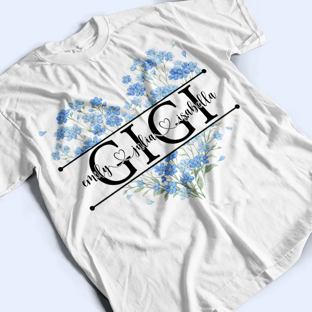 Mom Grandma Birth Flower Heart - Personalized T Shirt - Image 3