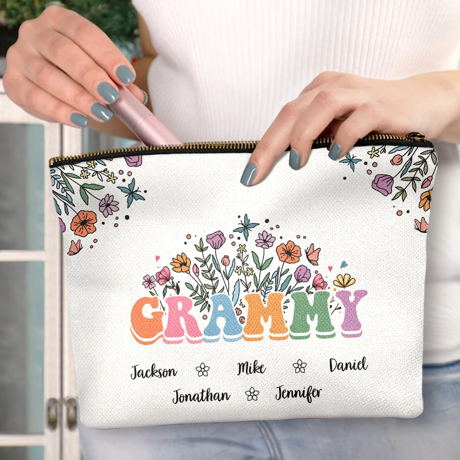 Mom Grandma Floral - Gift For Mother, Grandmother - Personalized Cosmetic Bag - Image 3