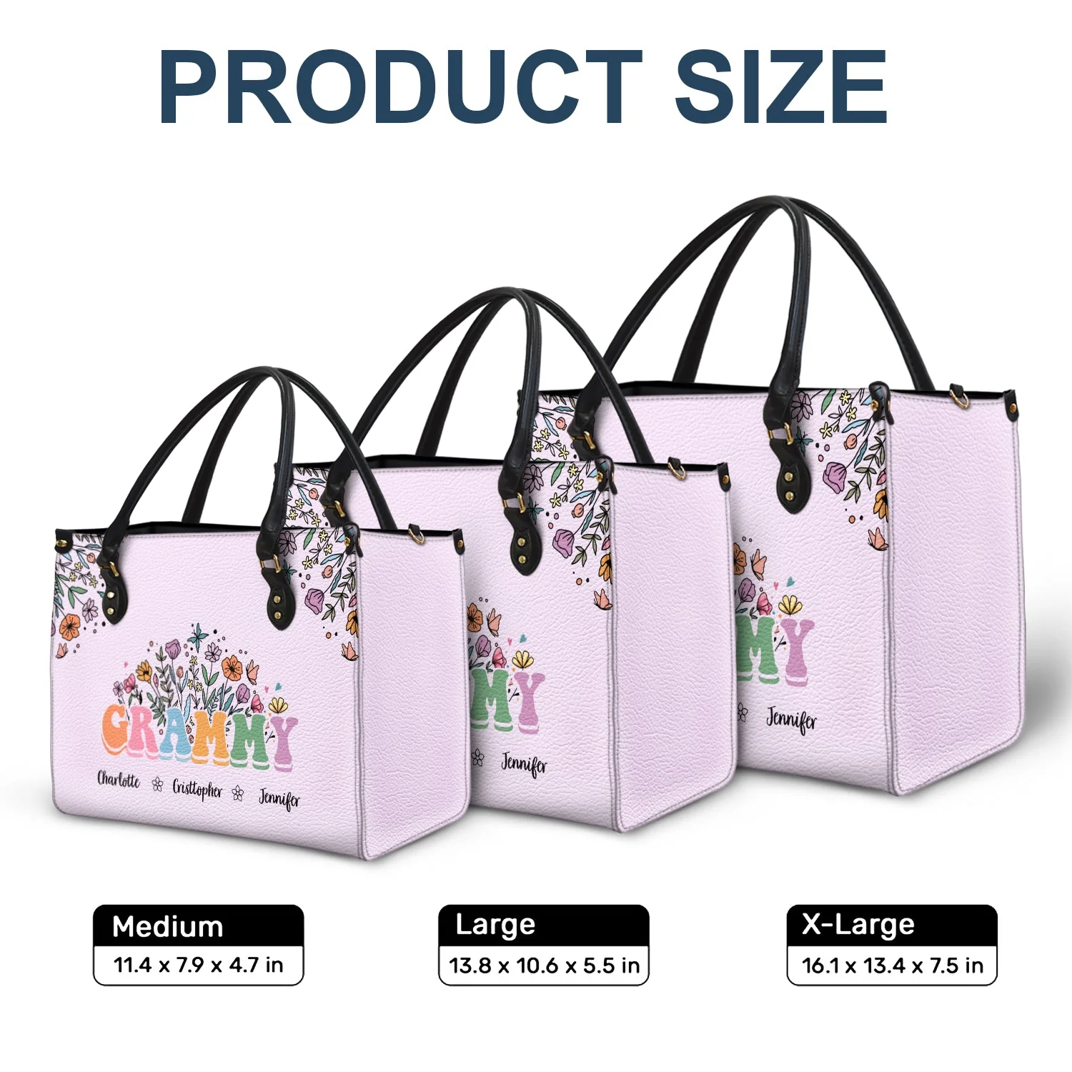 Mom Grandma Floral - Gift For Mother, Grandmother - Personalized Leather Bag - Image 6