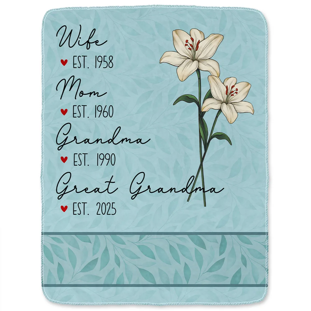Mom Grandma Great Grandma Birth Flower - Personalized Fleece Blanket, Sherpa Blanket - Image 2