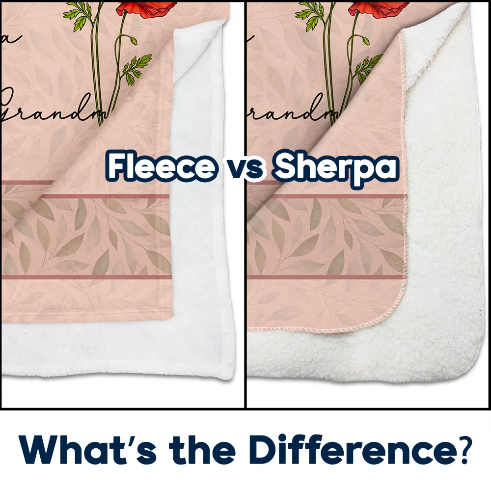 Mom Grandma Great Grandma Birth Flower - Personalized Fleece Blanket, Sherpa Blanket - Image 4