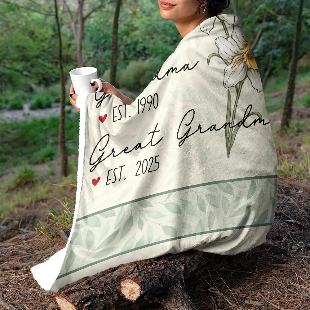 Mom Grandma Great Grandma Birth Flower - Personalized Fleece Blanket, Sherpa Blanket - Image 5