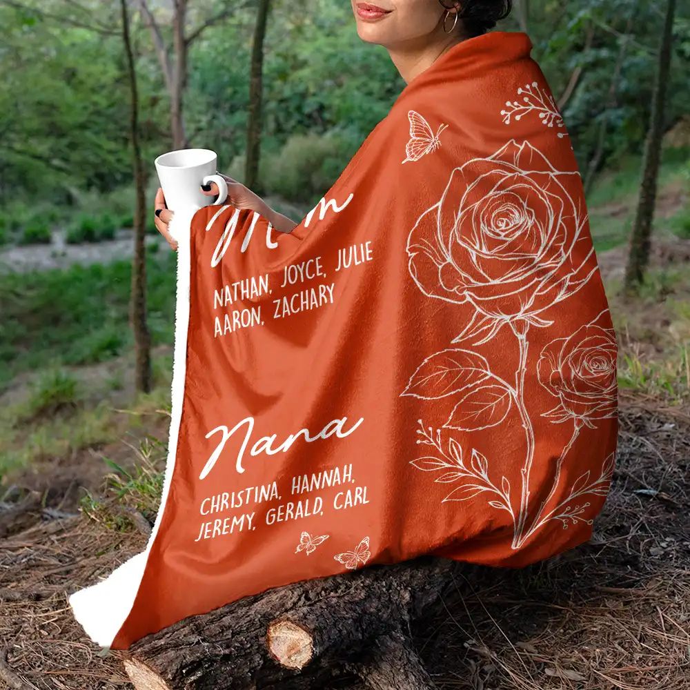 Mom Grandma Great Grandma Birth Flower - Personalized Fleece Blanket, Sherpa Blanket - Image 5