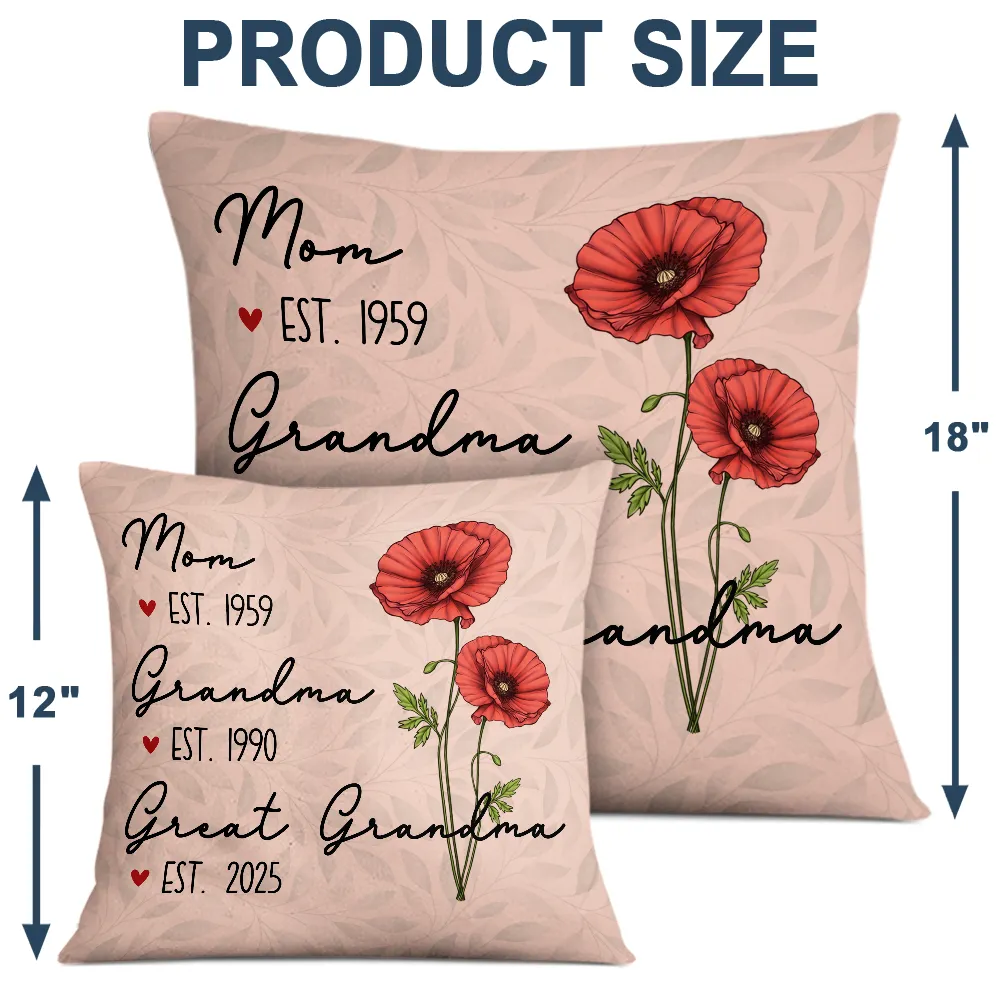 Mom Grandma Great Grandma Birth Flower - Personalized Pillow - Image 4