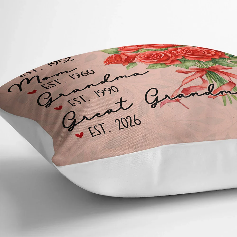 Mom Grandma Great Grandma Watercolor Birth Flower - Personalized Pillow - Image 3