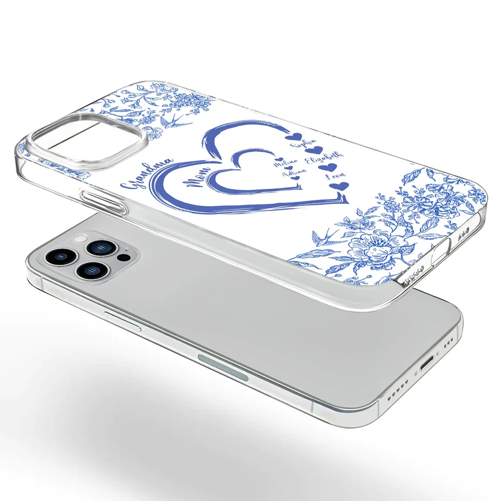 Mom Grandma Heart We Love You Toile De Jouy Pattern - Personalized Clear Phone Case - Image 5