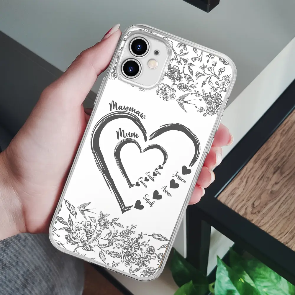 Mom Grandma Heart We Love You Toile De Jouy Pattern - Personalized Clear Phone Case - Image 6