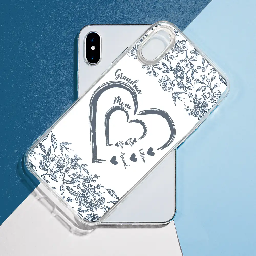 Mom Grandma Heart We Love You Toile De Jouy Pattern - Personalized Clear Phone Case - Image 7