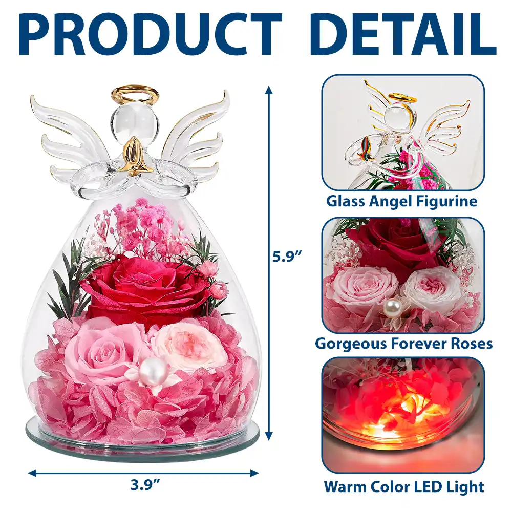Mom Grandma Flower We Love You - Personalized Flower In Glass Angel Figurine - Image 3