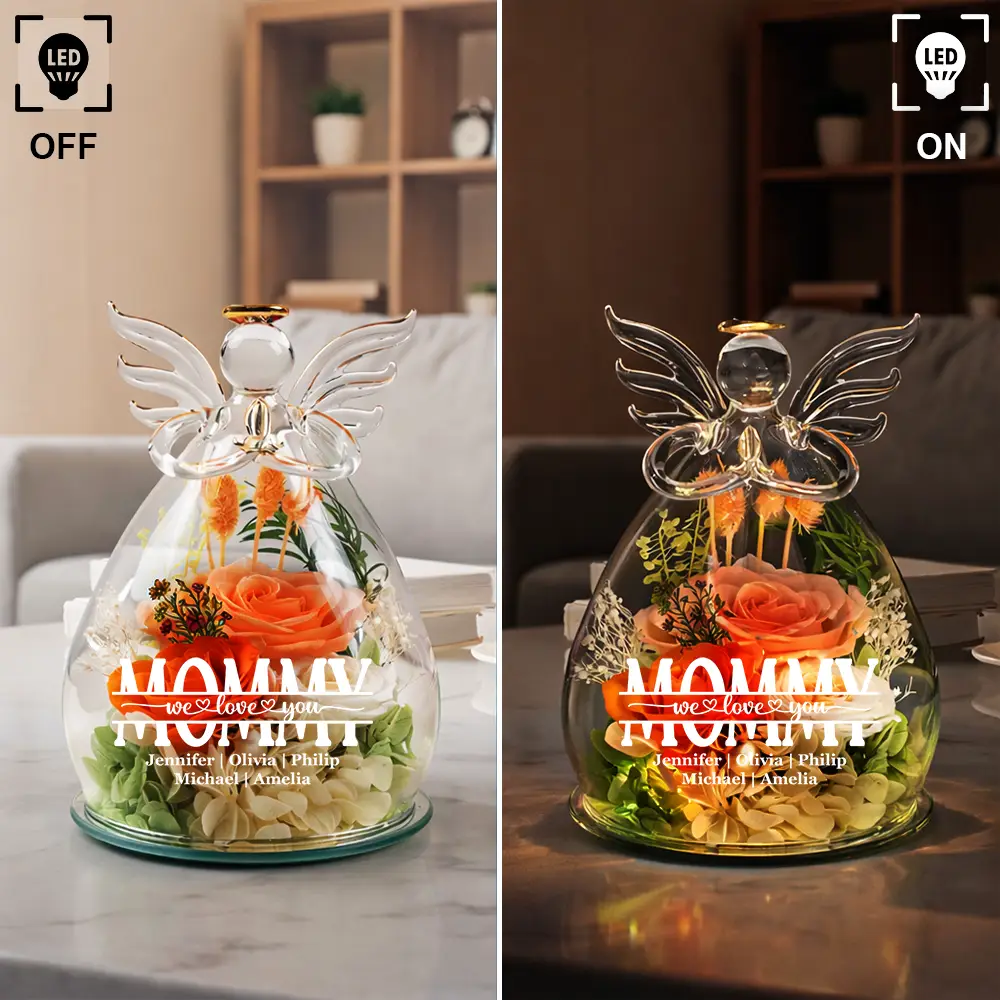 Mom Grandma Flower We Love You - Personalized Flower In Glass Angel Figurine - Image 5