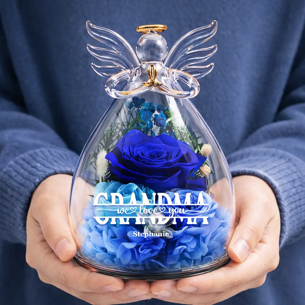 Mom Grandma Flower We Love You - Personalized Flower In Glass Angel Figurine - Image 7