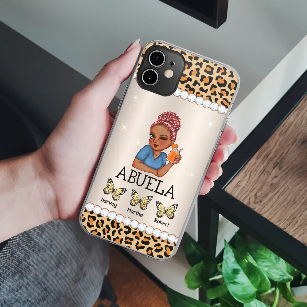 Mom Grandma Kids Butterflies Leopard Pattern - Personalized Clear Phone Case - Image 4