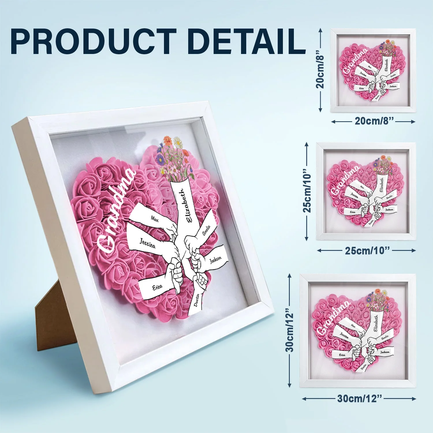 Mom Grandma Kids Hand In Hand - Gift For Mother, Grandmother - Personalized Flower Shadow Box - Image 5