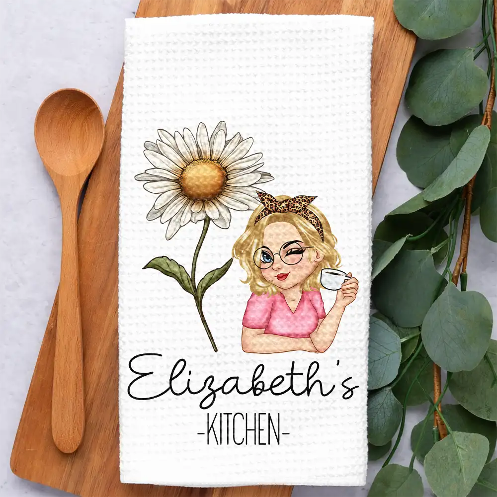 Mom Grandma Kitchen Birth Flower - Personalized Kitchen Towel - Image 2