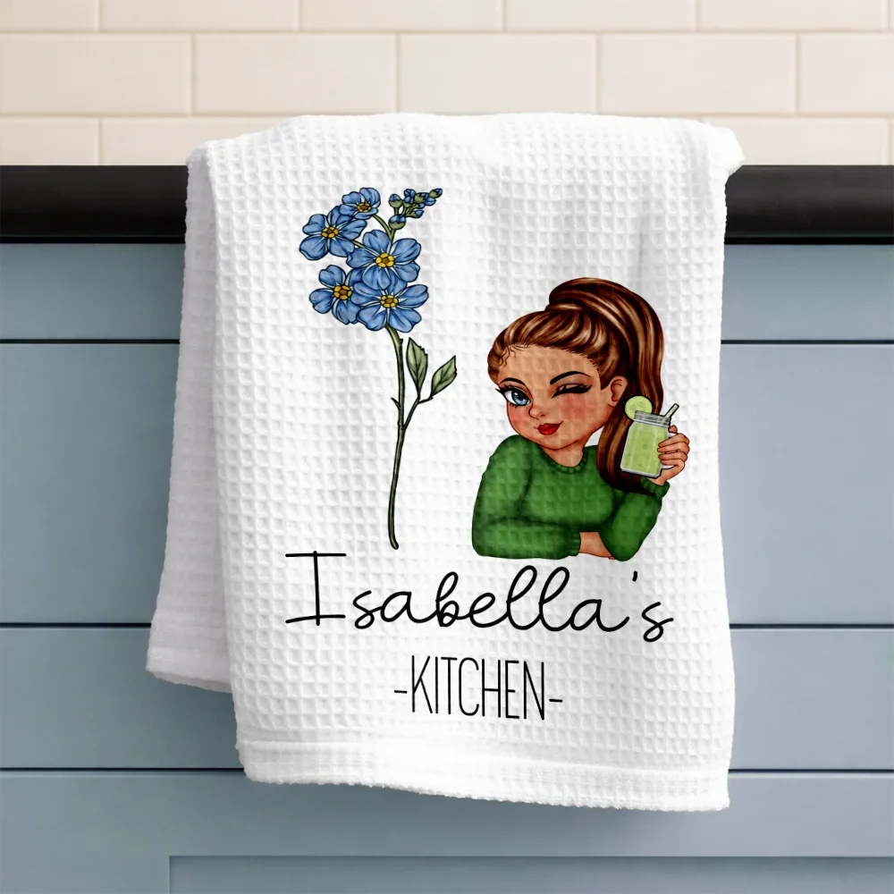 Mom Grandma Kitchen Birth Flower - Personalized Kitchen Towel - Image 3