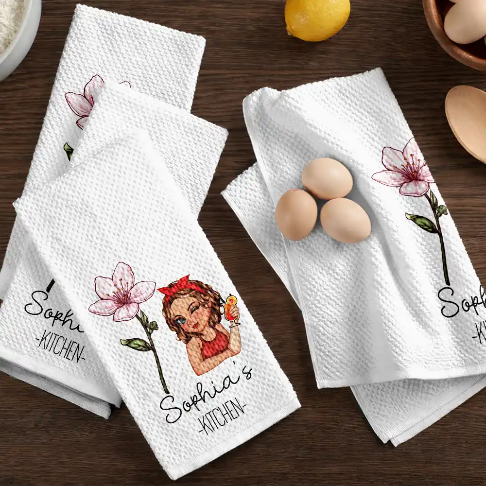 Mom Grandma Kitchen Birth Flower - Personalized Kitchen Towel - Image 6
