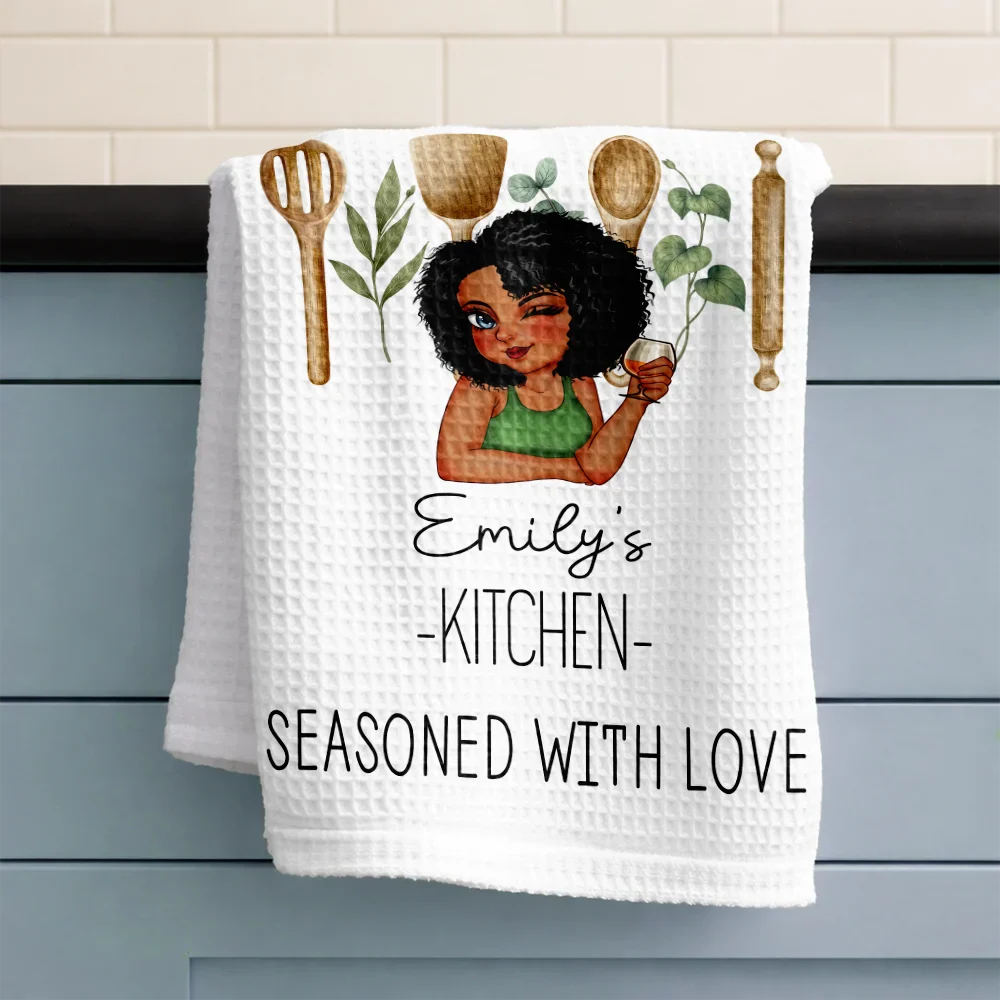 Mom Grandma Kitchen Cooking For Love - Personalized Kitchen Towel - Image 3