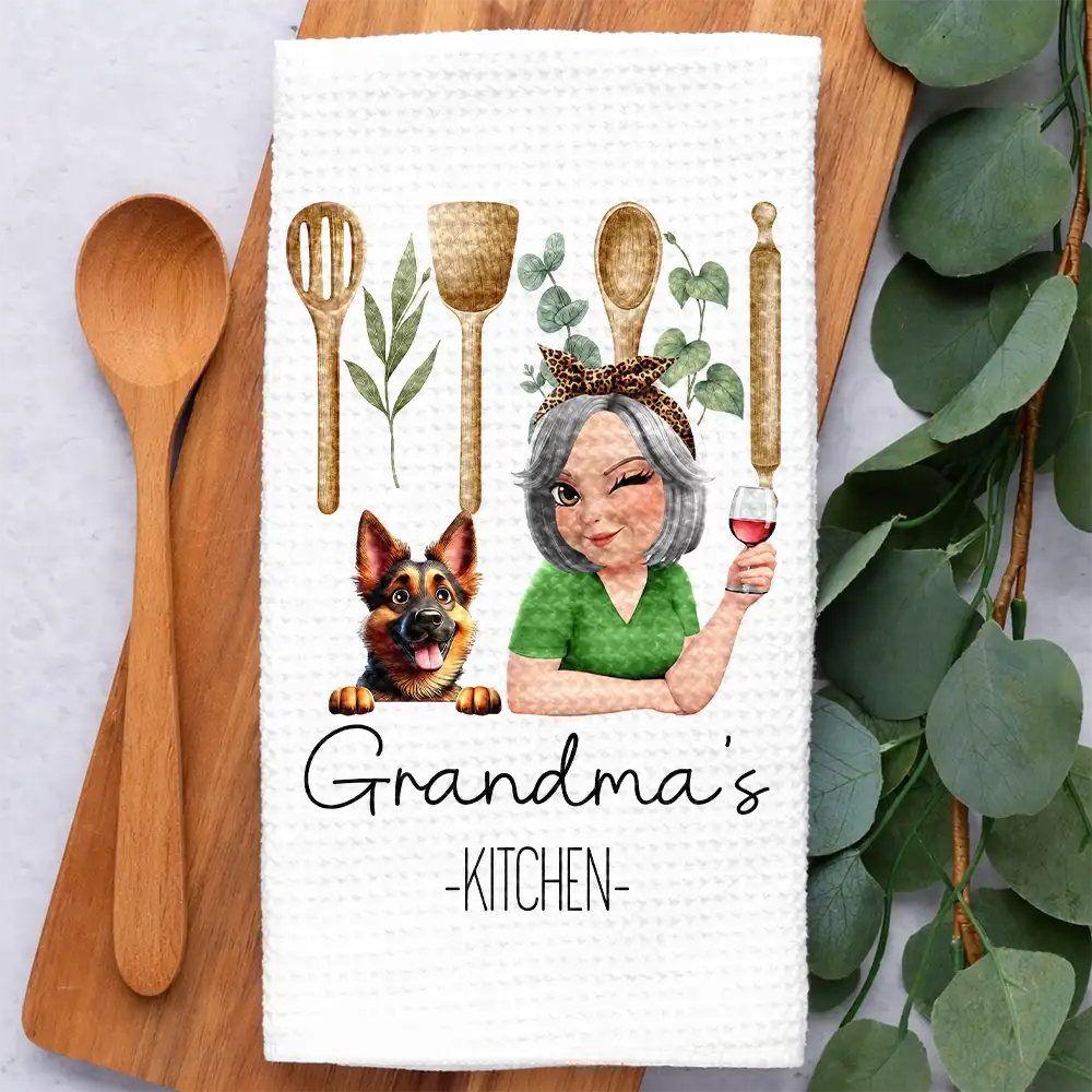 Mom Grandma Kitchen Dog Cat - Personalized Kitchen Towel - Image 2