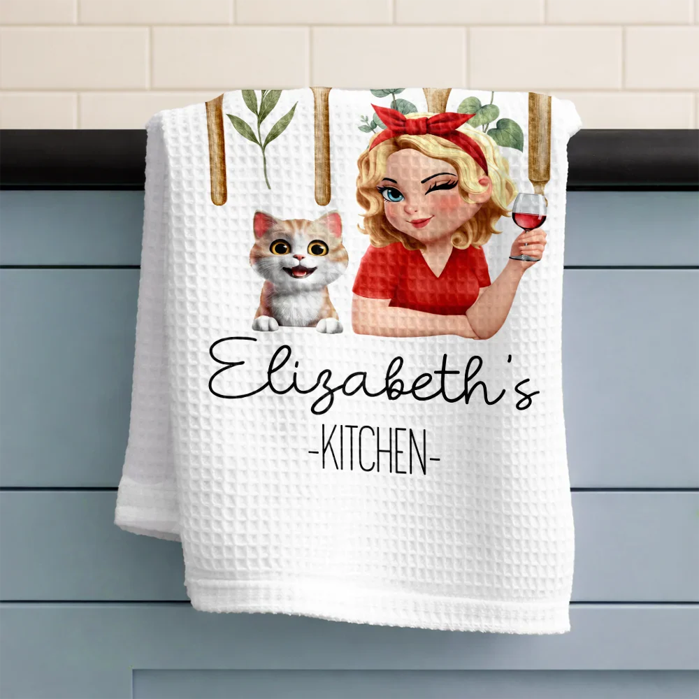 Mom Grandma Kitchen Dog Cat - Personalized Kitchen Towel - Image 3