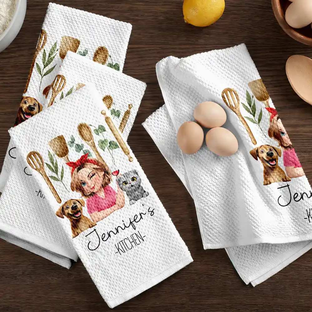 Mom Grandma Kitchen Dog Cat - Personalized Kitchen Towel - Image 6