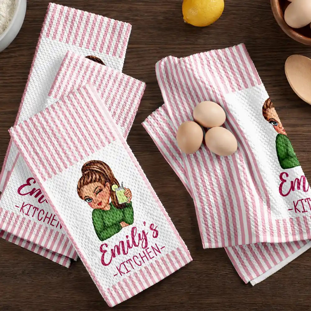 Mom Grandma Kitchen Vintage Stripe - Personalized Kitchen Towel - Image 6