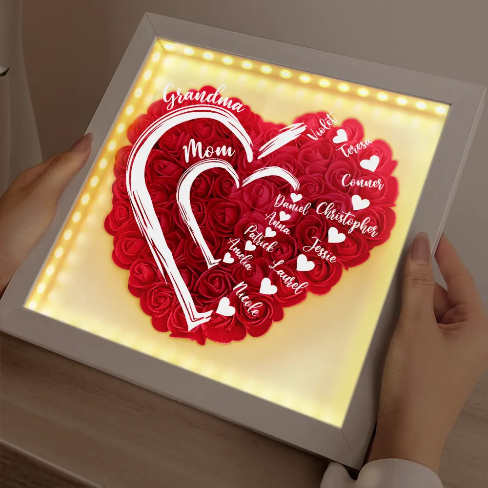 Mom Grandma Little Sweethearts - Personalized LED Light Flower Shadow Box - Image 2