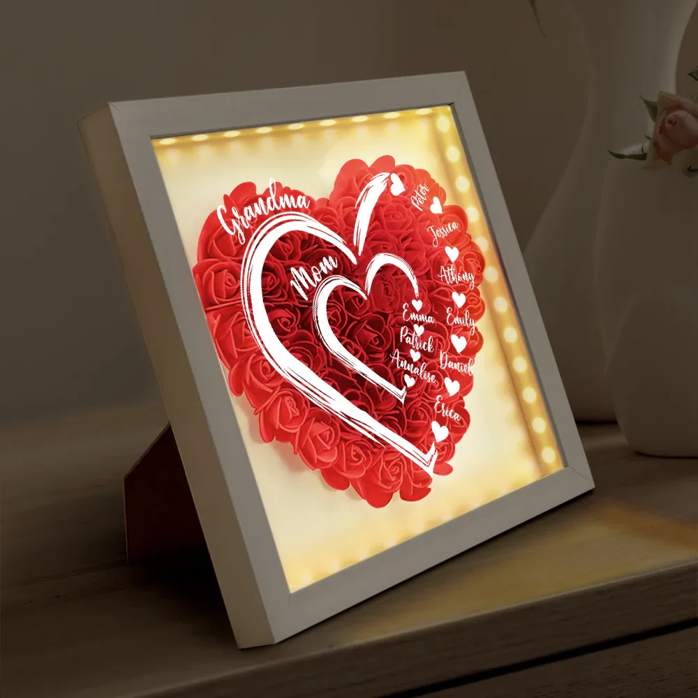 Mom Grandma Little Sweethearts - Personalized LED Light Flower Shadow Box - Image 4