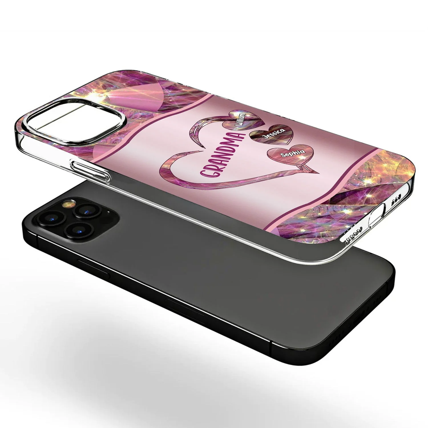 Mom Grandma Loads Of Sweet Heart Kids - Gift For Mother, Grandmother - Metal Effect Printed, Personalized Clear Phone Case - Image 3