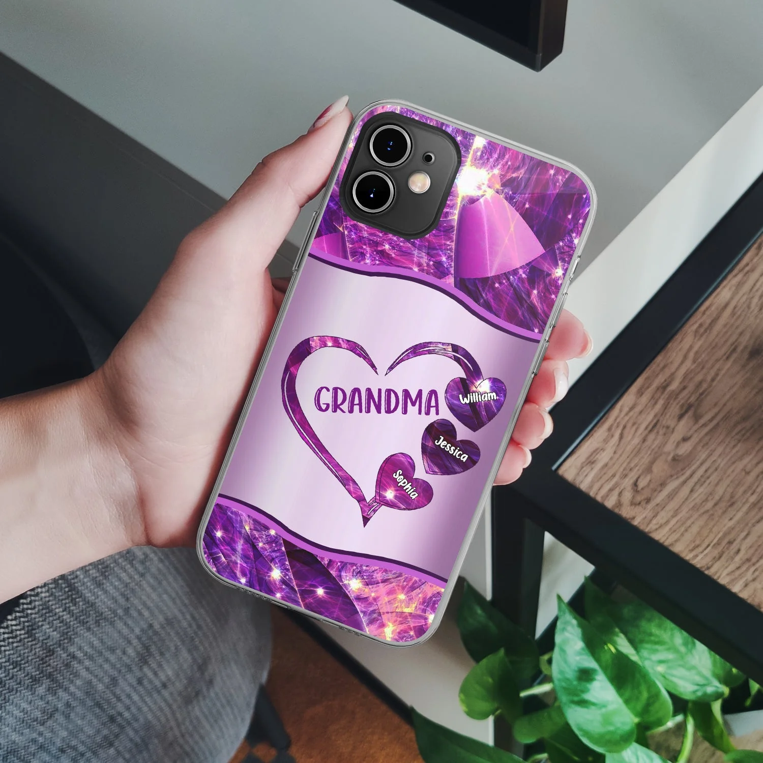 Mom Grandma Loads Of Sweet Heart Kids - Gift For Mother, Grandmother - Metal Effect Printed, Personalized Clear Phone Case - Image 4