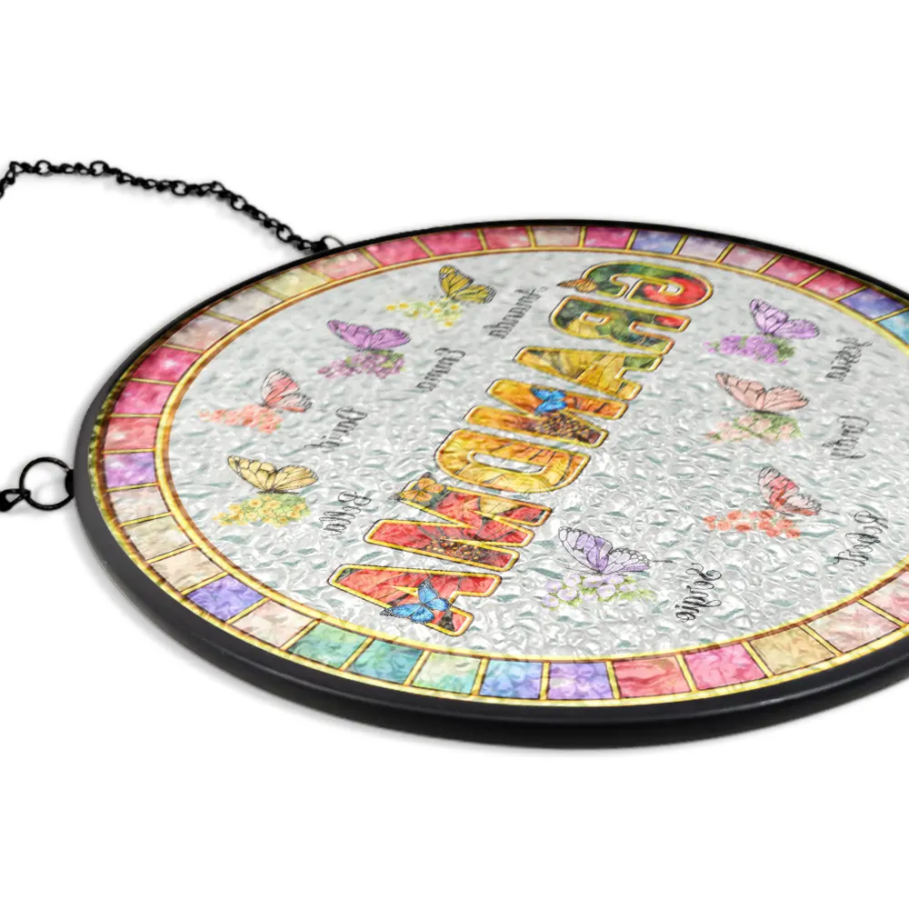 Mom Grandma Nana Floral Butterflies - Personalized Stained Glass Window Hanging Suncatcher - Image 5